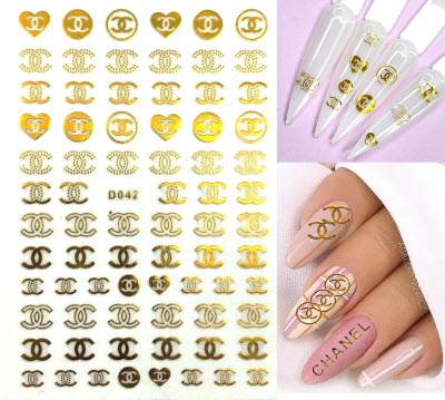 Flower Nail Art Decal D042 – Stickers Dorados Autoadhesivos para Uñas