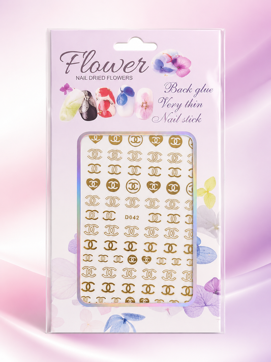 Flower Nail Art Decal D042 – Stickers Dorados Autoadhesivos para Uñas