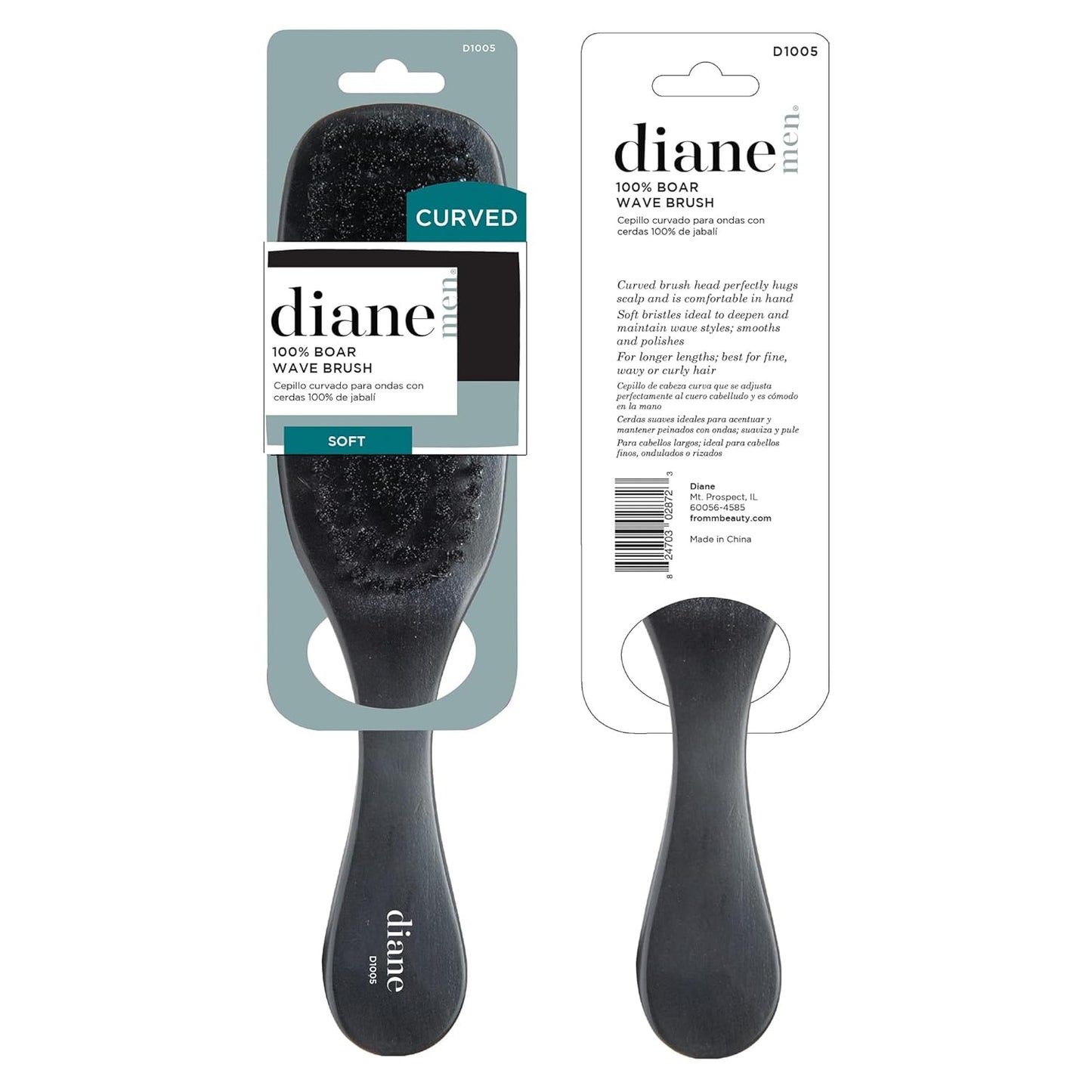 Diane Men 100% Boar Wave Brush Soft D1005 – Cepillo Curvo de Cerdas de Jabalí para Waves