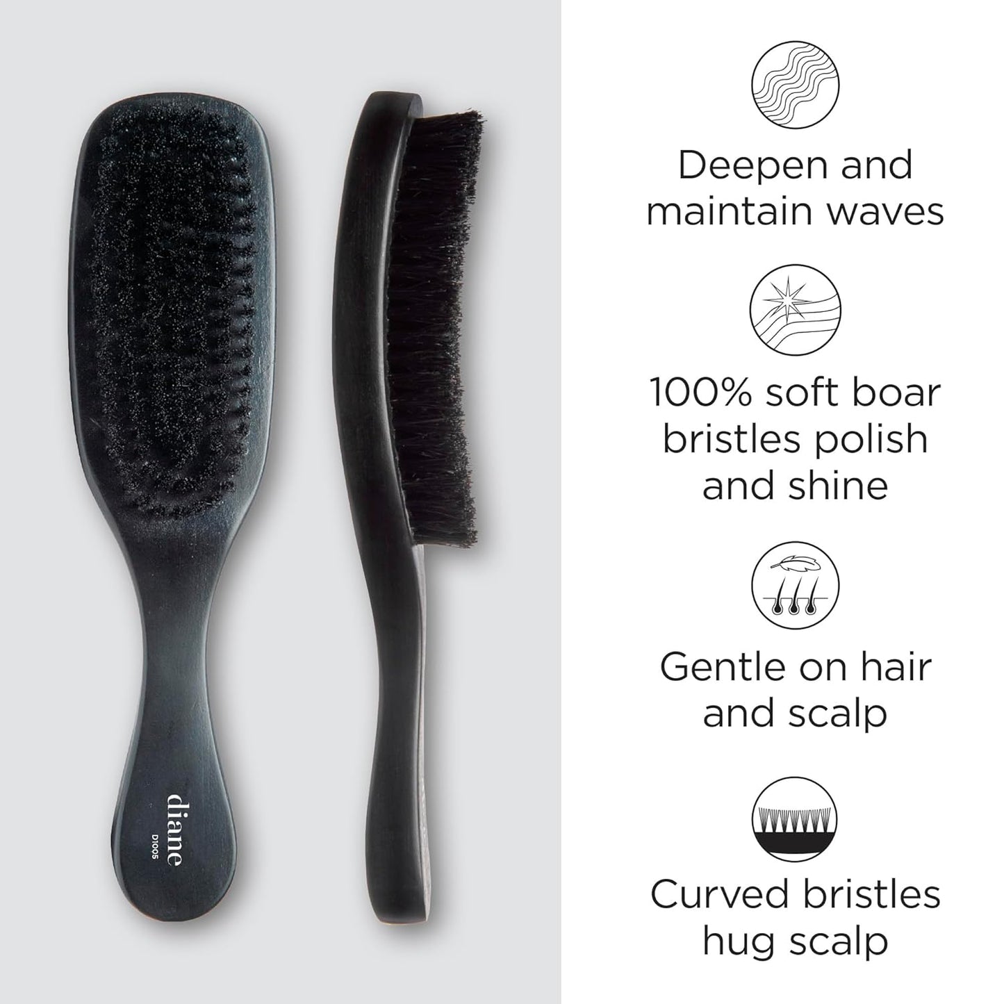 Diane Men 100% Boar Wave Brush Soft D1005 – Cepillo Curvo de Cerdas de Jabalí para Waves