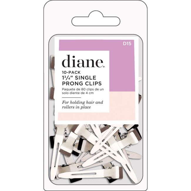 Diane 80-Pack 1¾” Single Prong Clips D15 – Clips Metálicos Profesionales para Rulos, Pin Curls y Secciones de Cabello