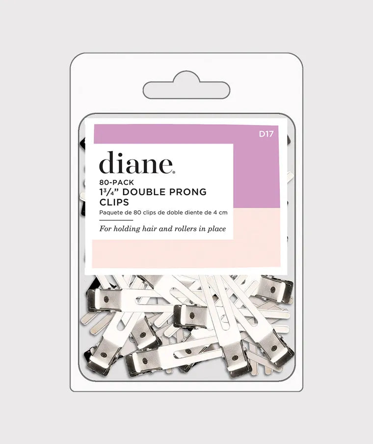Diane Double Prong Clips 80-Pack 1¾” D17 – Clips Metálicos Profesionales para Sujetar Cabello y Rulos