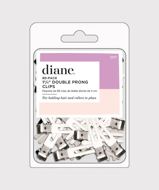 Diane Double Prong Clips 80-Pack 1¾” D17 – Clips Metálicos Profesionales para Sujetar Cabello y Rulos
