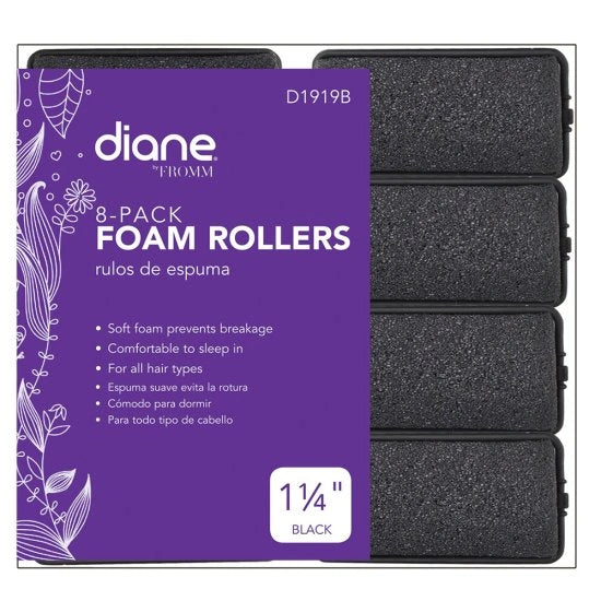 DIANE 8-Pack Foam Rollers 1 1/4” Black D1919B – Rulos de Espuma