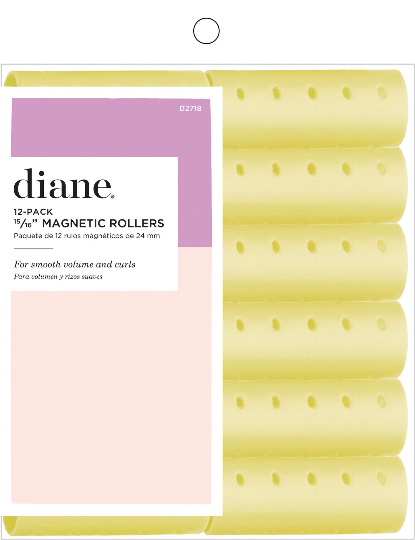 DIANE 12-Pack Magnetic Rollers 15/16” Yellow D2718 – Rulos Magnéticos para Volumen, Rizos y Marcado Profesional