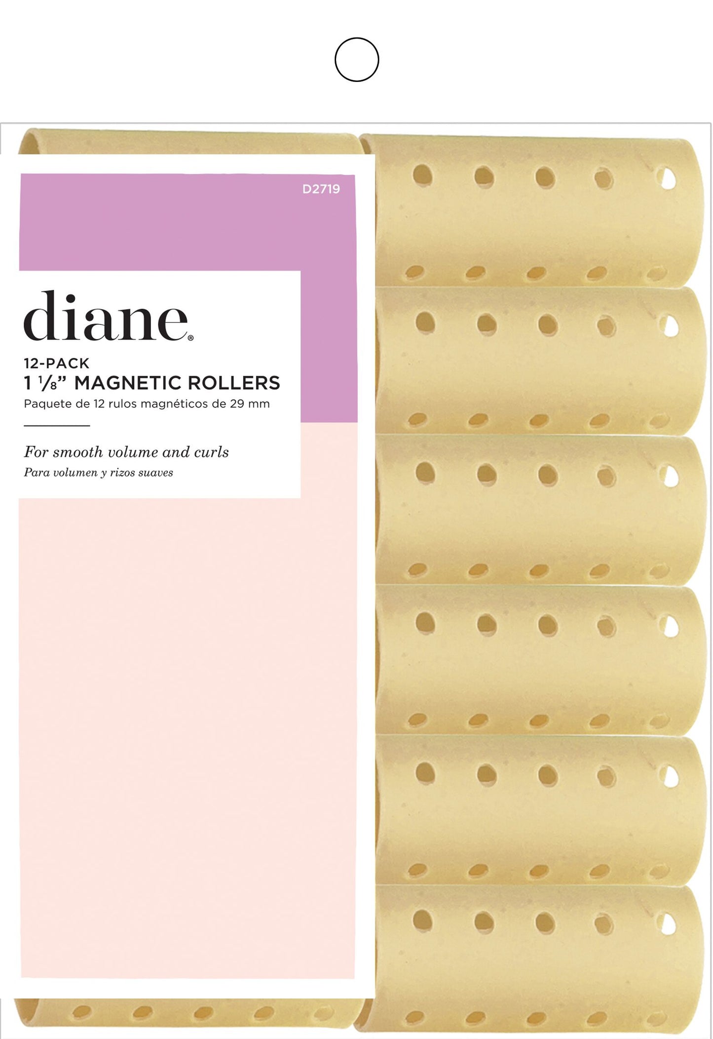 DIANE 12-Pack Magnetic Rollers 1 1/8” Beige D2719 – Rulos Magnéticos para Volumen, Rizos y Marcado Profesional