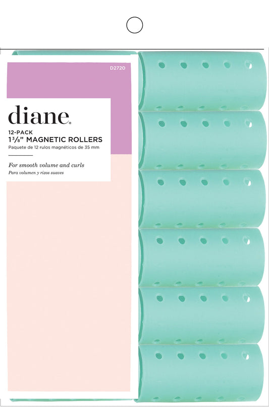 DIANE 12-Pack Magnetic Rollers 1 3/8” Aqua D2720 – Rulos Magnéticos para Volumen, Rizos y Marcado Profesional