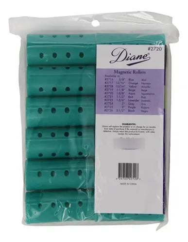 DIANE 12-Pack Magnetic Rollers 1 3/8” Aqua D2720 – Rulos Magnéticos para Volumen, Rizos y Marcado Profesional