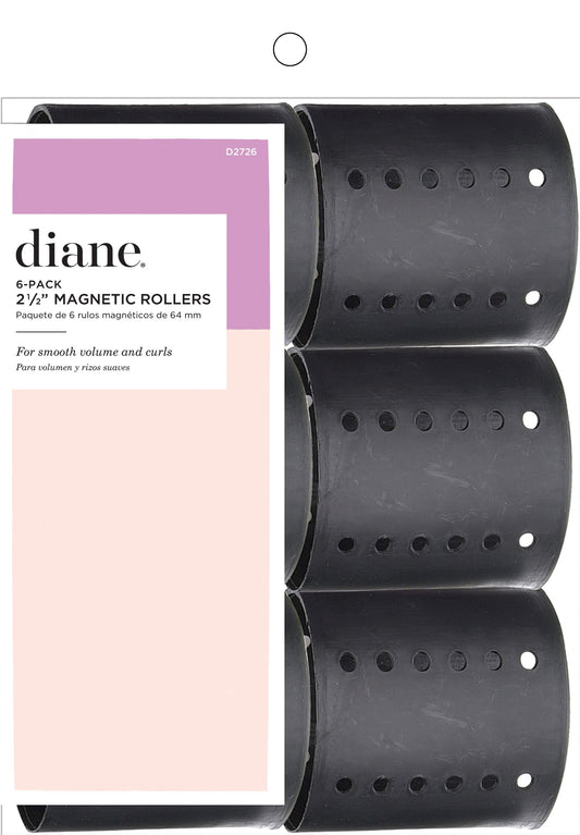 DIANE 6-Pack Magnetic Rollers 2½” D2726 – Rulos Magnéticos para Volumen, Rizos Suaves y Secado Rápido