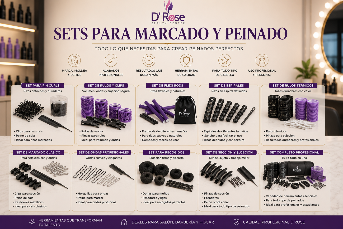 DIANE 6-Pack Magnetic Rollers 2½” D2726 – Rulos Magnéticos para Volumen, Rizos Suaves y Secado Rápido