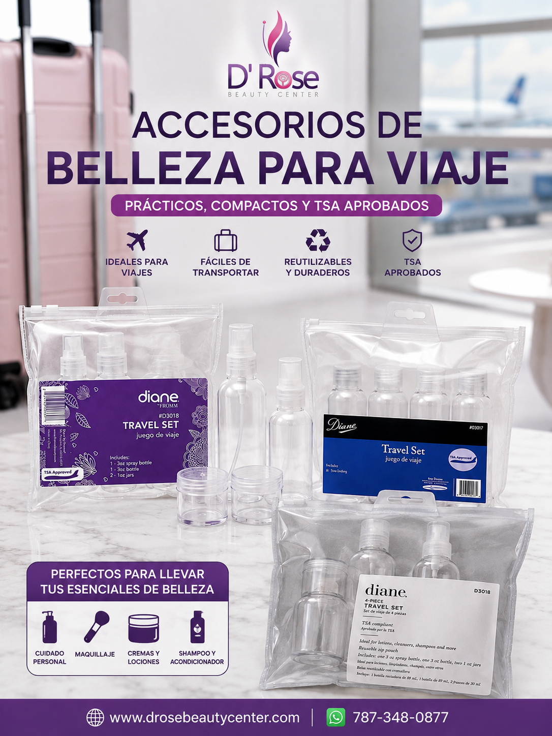 Diane Travel Set 4PZ D3018 – Set de Viaje Reutilizable TSA Approved
