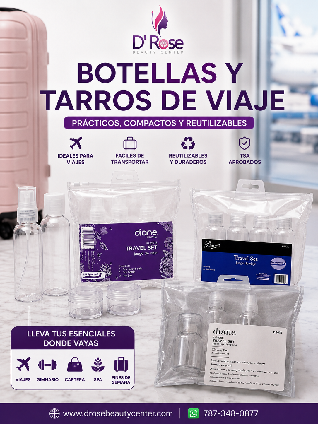 Diane Travel Set 4PZ D3018 – Set de Viaje Reutilizable TSA Approved