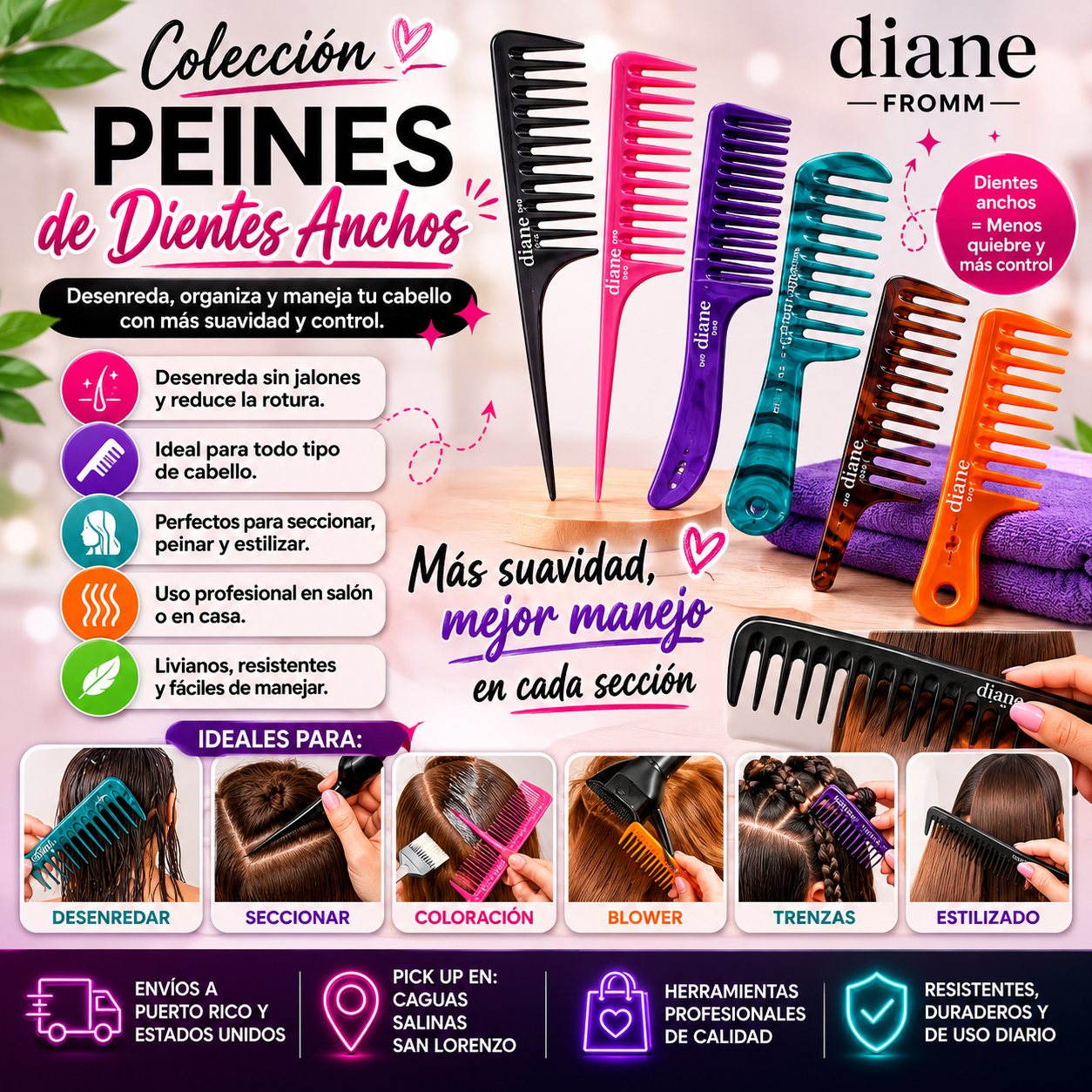 Diane Wide Tooth Rat Tail Comb 11 ½” D39