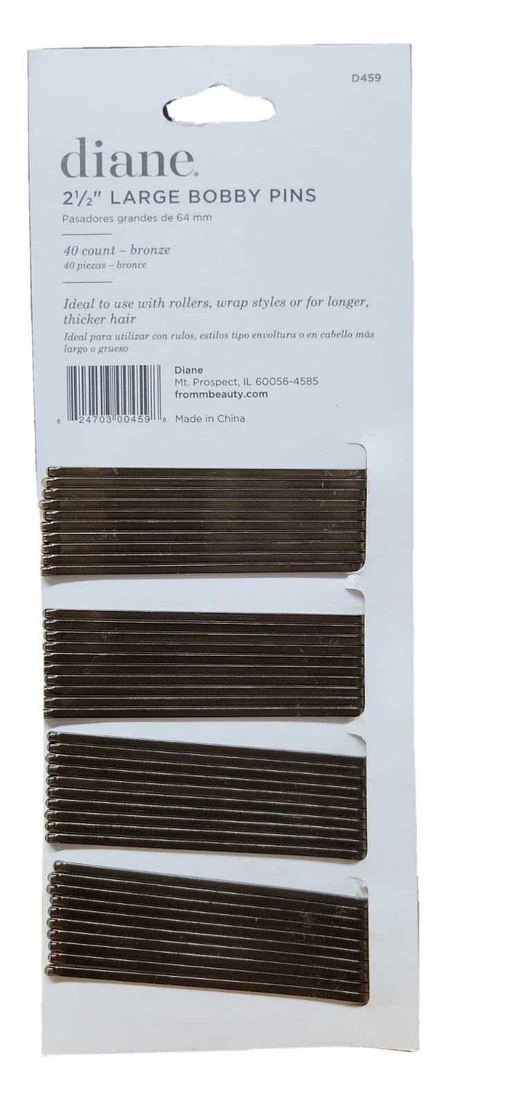 DIANE 40-Pack Large Bobby Pins Bronze 2½” D459 – Pasadores Grandes para Peinados, Rulos y Sujeción Profesional
