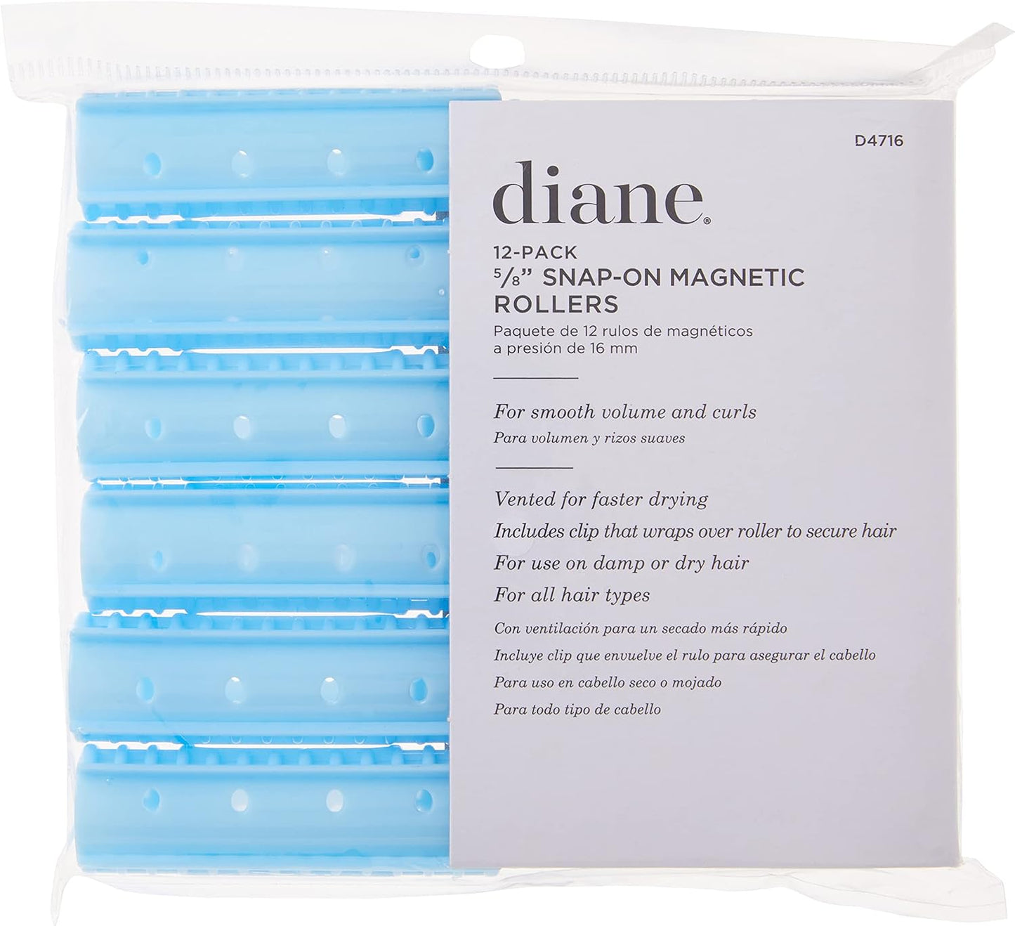 DIANE 12-Pack 5/8” Snap-On Magnetic Rollers D4716 – Rulos Magnéticos con Clip 16mm