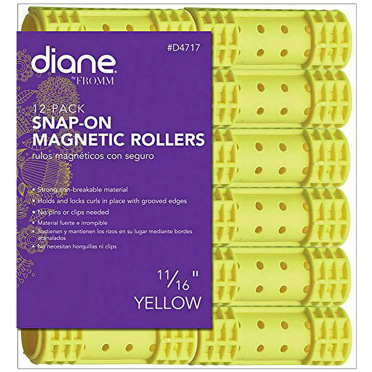Diane D4717 Snap-On Magnetic Rollers 12 Pack 11/16” – Rulos Magnéticos Amarillos