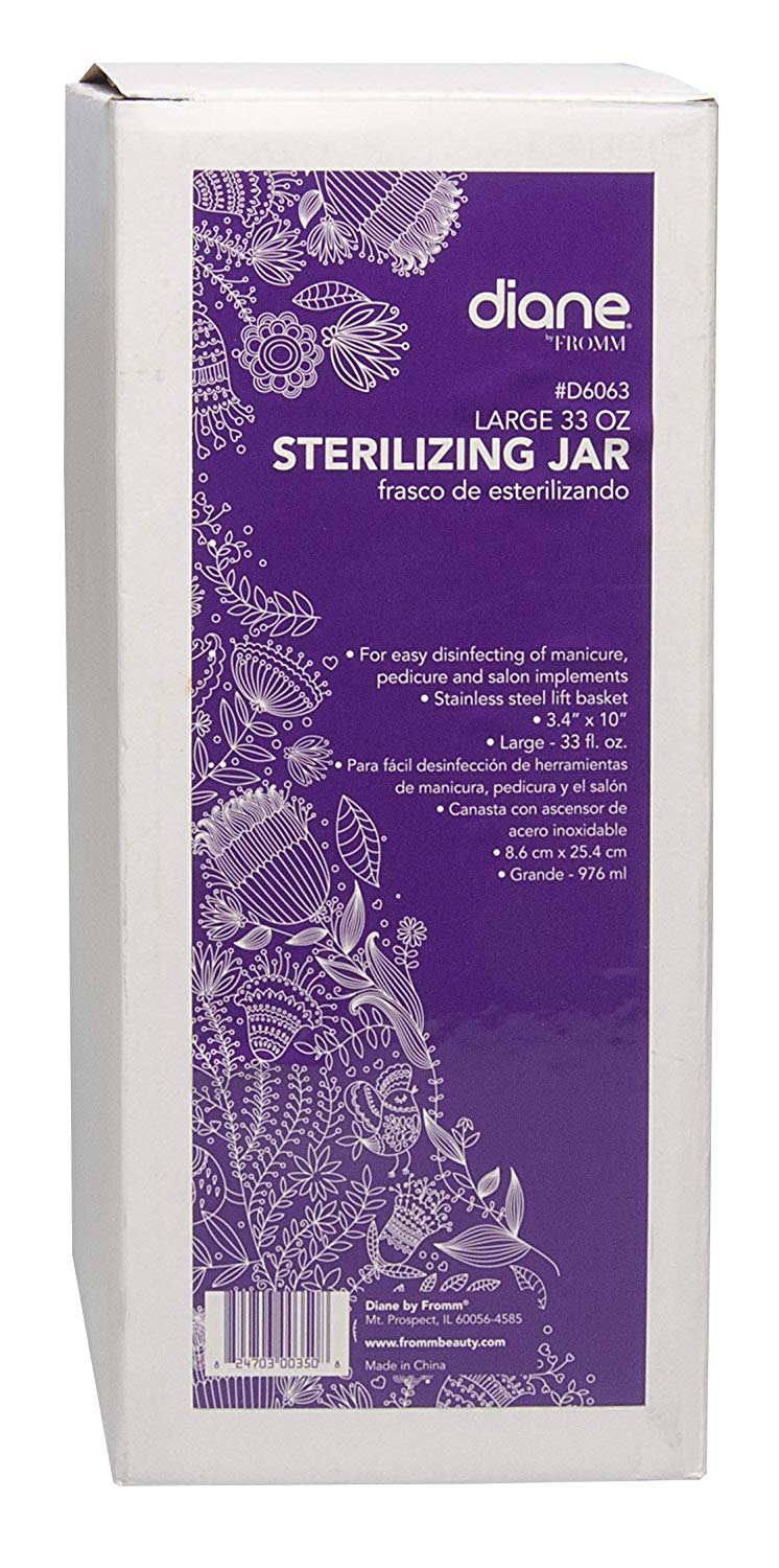 ✨ Diane Large 33 oz Sterilizing Jar D6063 – Frasco Esterilizador Grande para Herramientas de Manicura, Pedicura, Salón y Barbería