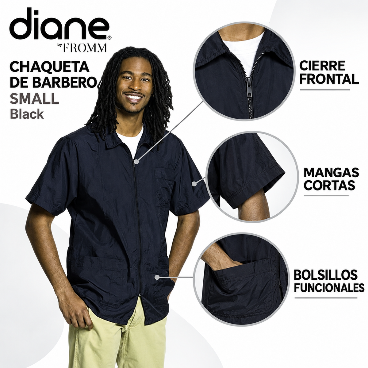Diane by Fromm Chaqueta Profesional de Barbero Negra Small – D785