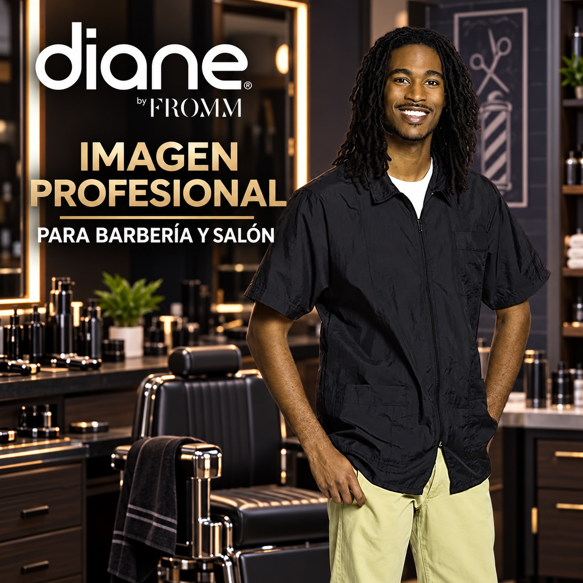 Diane by Fromm Chaqueta Profesional de Barbero Negra Small – D785