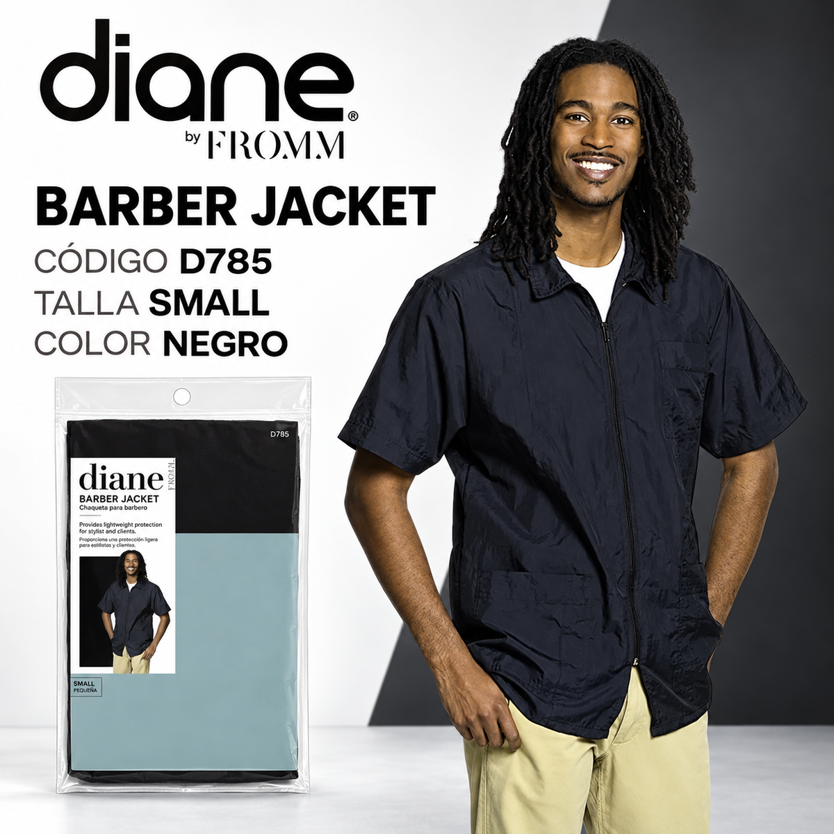 Diane by Fromm Chaqueta Profesional de Barbero Negra Small – D785