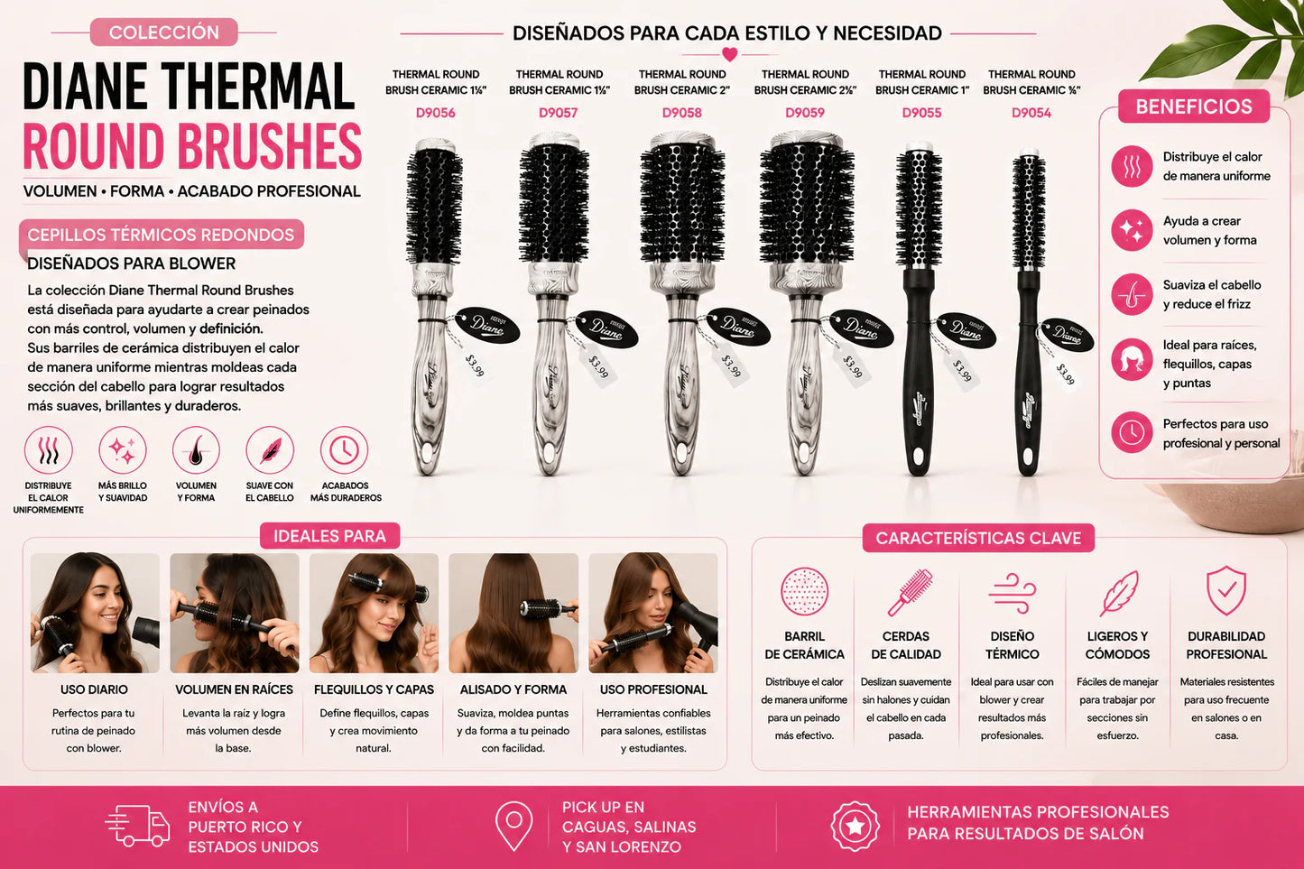 Diane Thermal Round Brush Ceramic 1 ½” D9057 para Blowouts, Volumen y Acabados Definidos