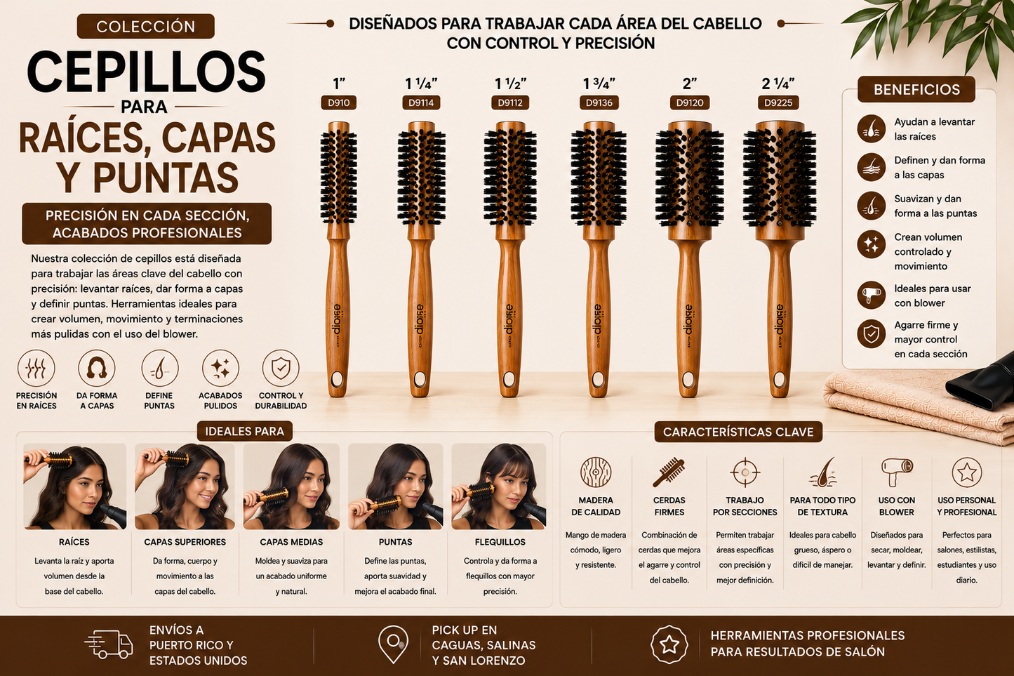 Diane Round Styling Brush 2 ¼” D9137 para Cabello Grueso, Blowouts y Volumen Controlado