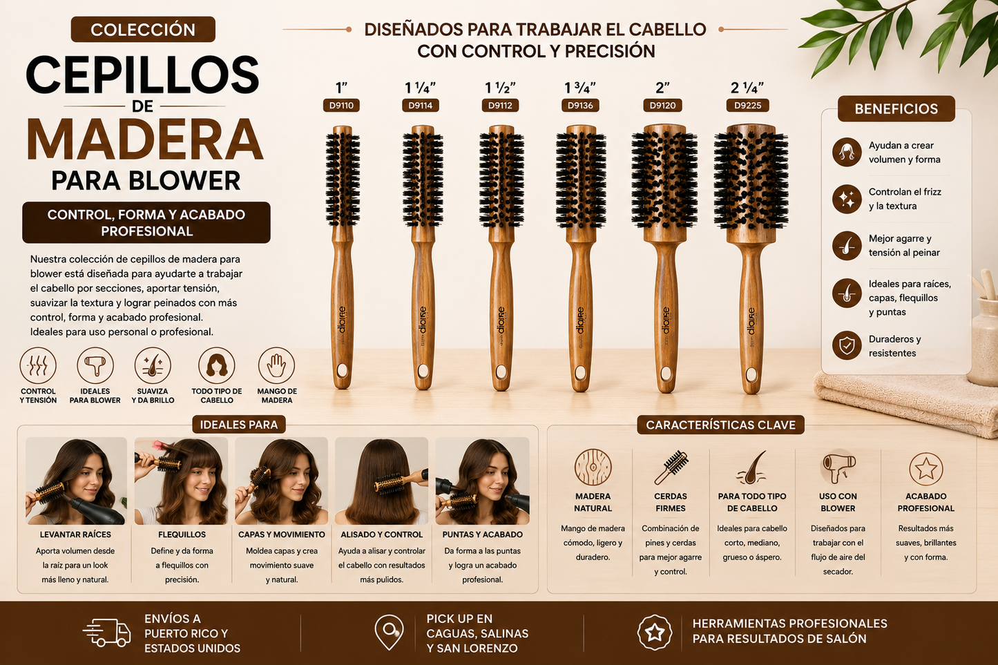 Diane Round Styling Brush 2 ¼” D9137 para Cabello Grueso, Blowouts y Volumen Controlado