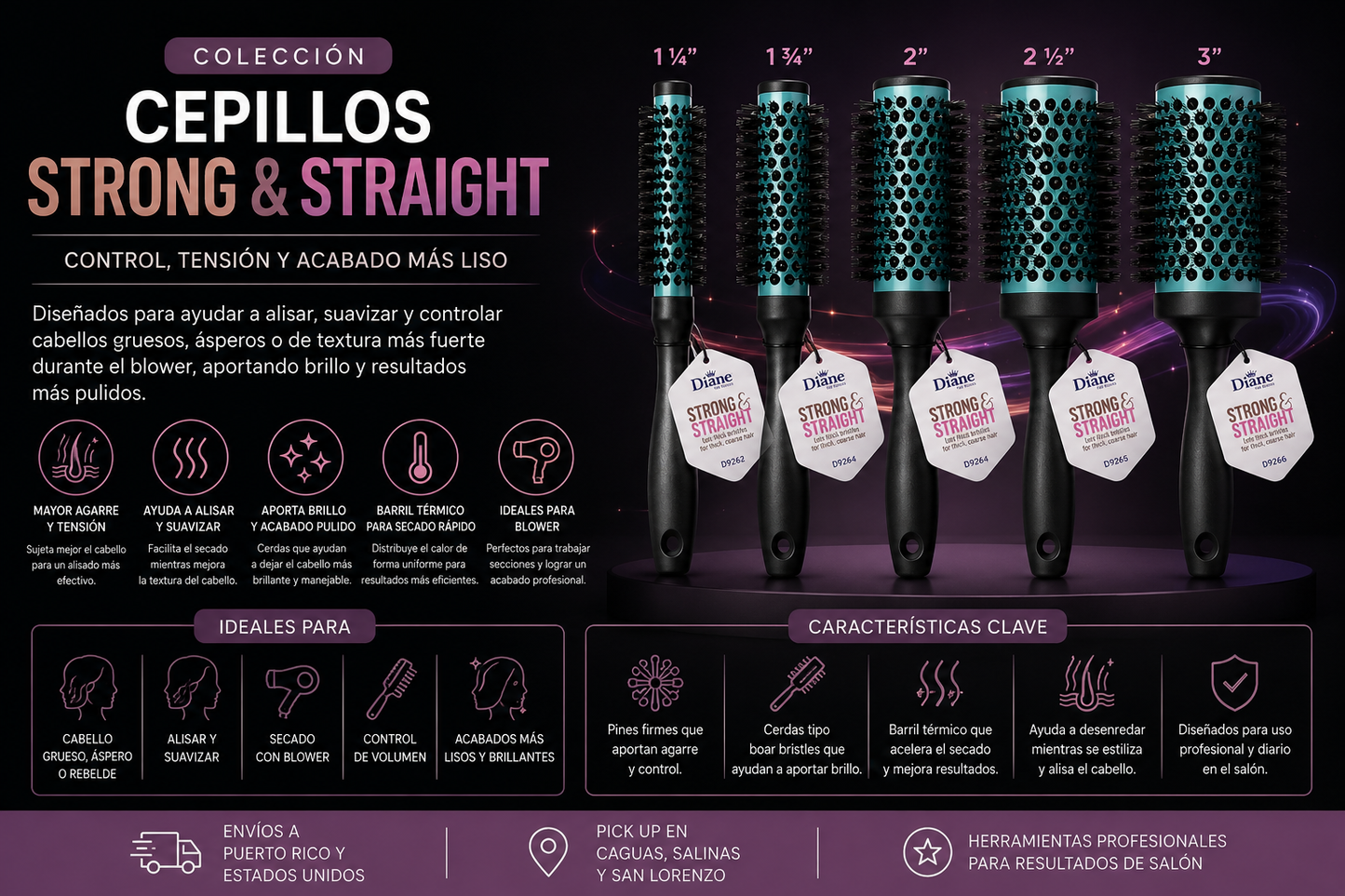 Diane Thermal Porcupine Round Brush X-Small 1 ¾” D9263 Strong & Straight para Cabello Grueso y Corto
