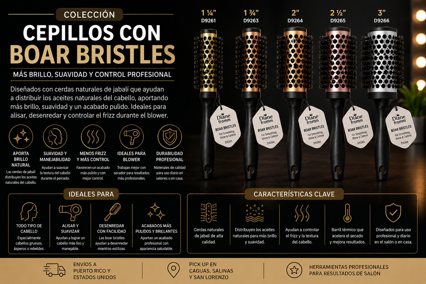 Diane Thermal Porcupine Round Brush 2 ¼” D9266 Strong & Straight para Cabello Grueso y Blowouts Profesionales