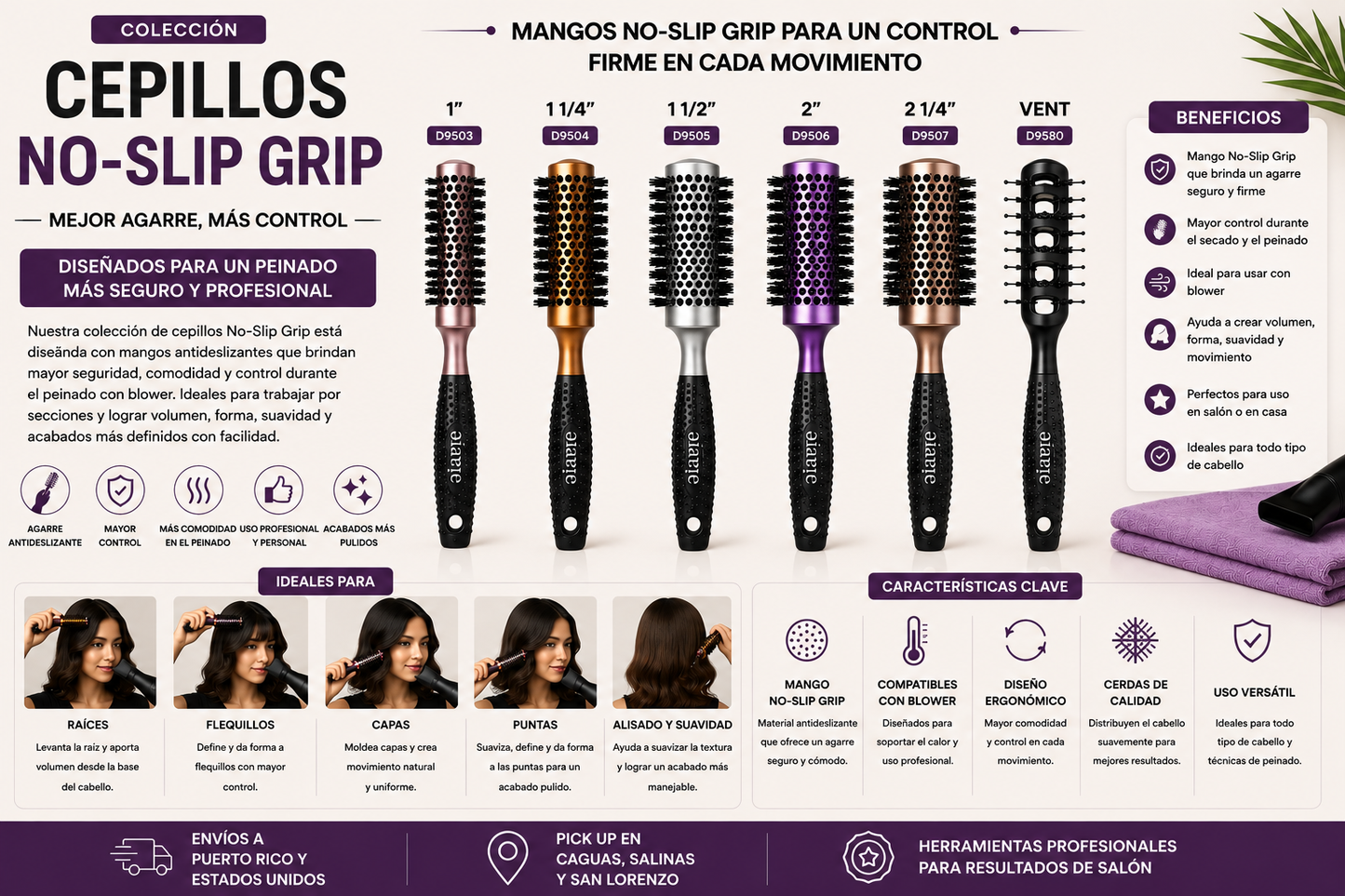 Diane Thermal Reinforced Boar Brush 1 ¾” D9506 para Secado Rápido, Agarre Firme y Styling Profesional