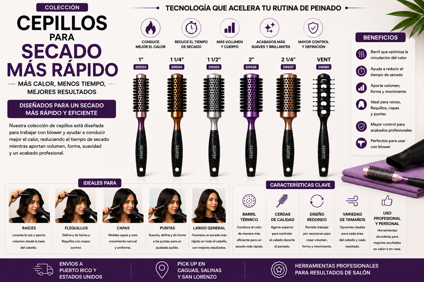 Diane Thermal Reinforced Boar Brush 1 ¾” D9506 para Secado Rápido, Agarre Firme y Styling Profesional
