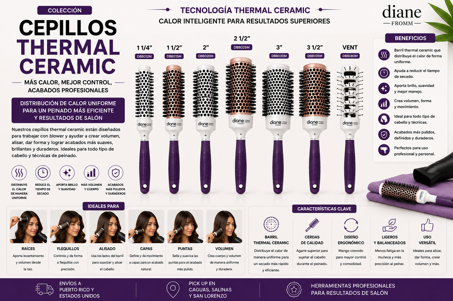 Diane Triangle Barrel Brush 2” DBB028S Thermal Ceramic para Blower, Volumen y Alisado