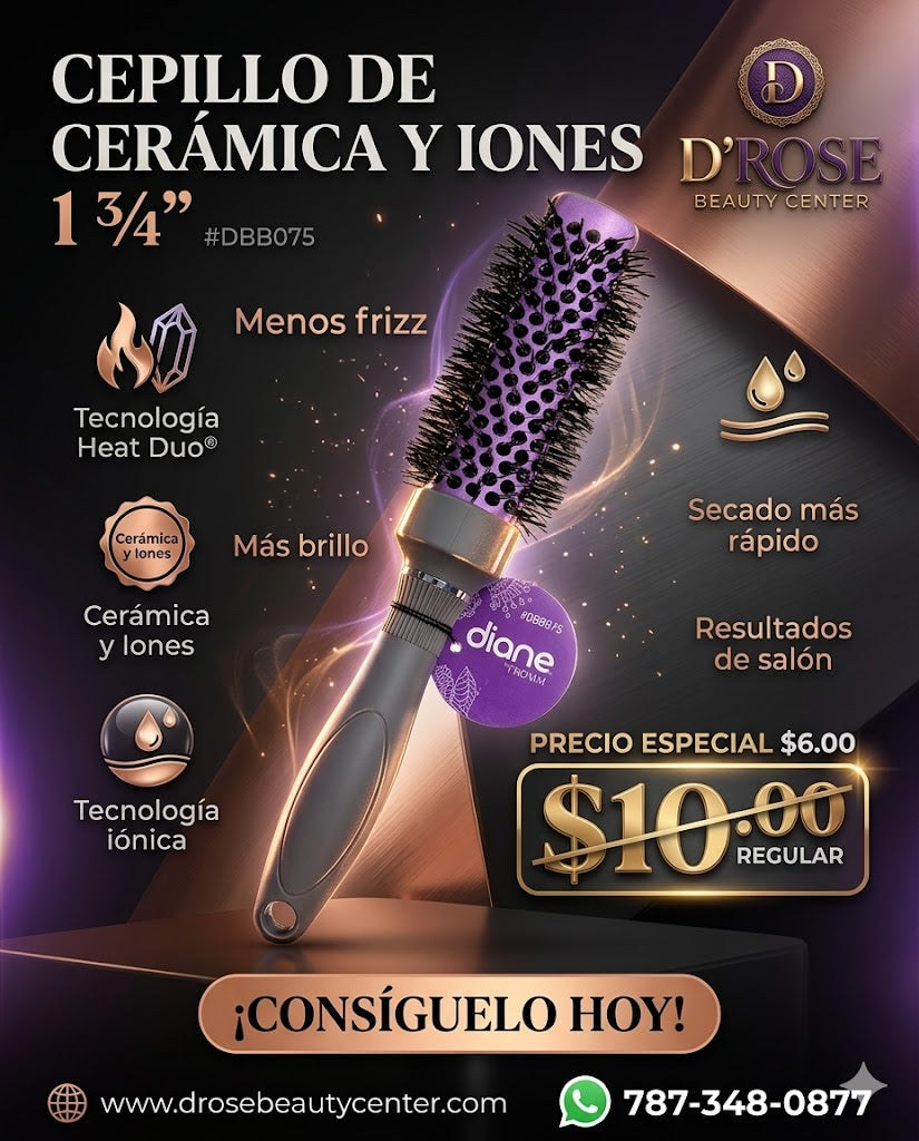 Diane Square Round Ceramic X Ionic Thermal Brush 1 ¾” DBB075 para Blowouts con Volumen, Menos Frizz y Más Brillo