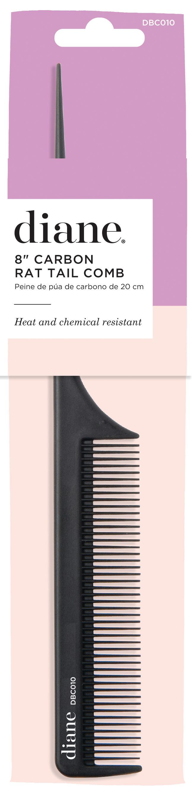 Diane Carbon 8” Rat Tail Comb DBC010 Peine Profesional de Cola para Secciones