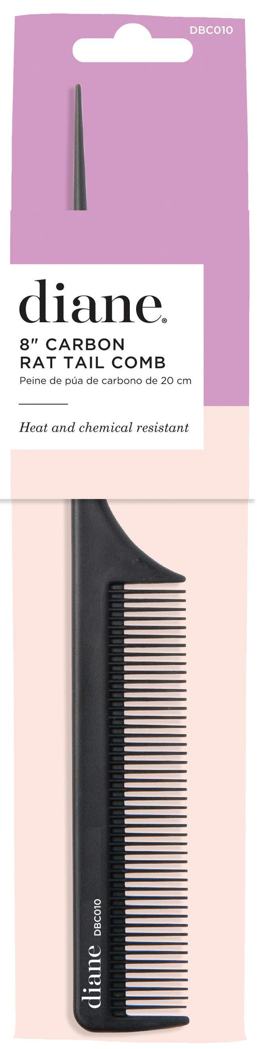 Diane Carbon 8” Rat Tail Comb DBC010 Peine Profesional de Cola para Secciones