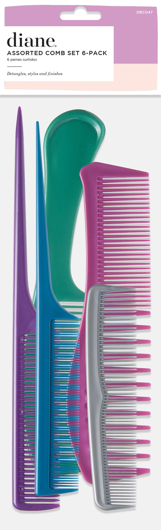 Diane Assorted Comb Set 6-Pack DBC047 – Set de 6 Peines Surtidos para Desenredar, Peinar y Estilizar