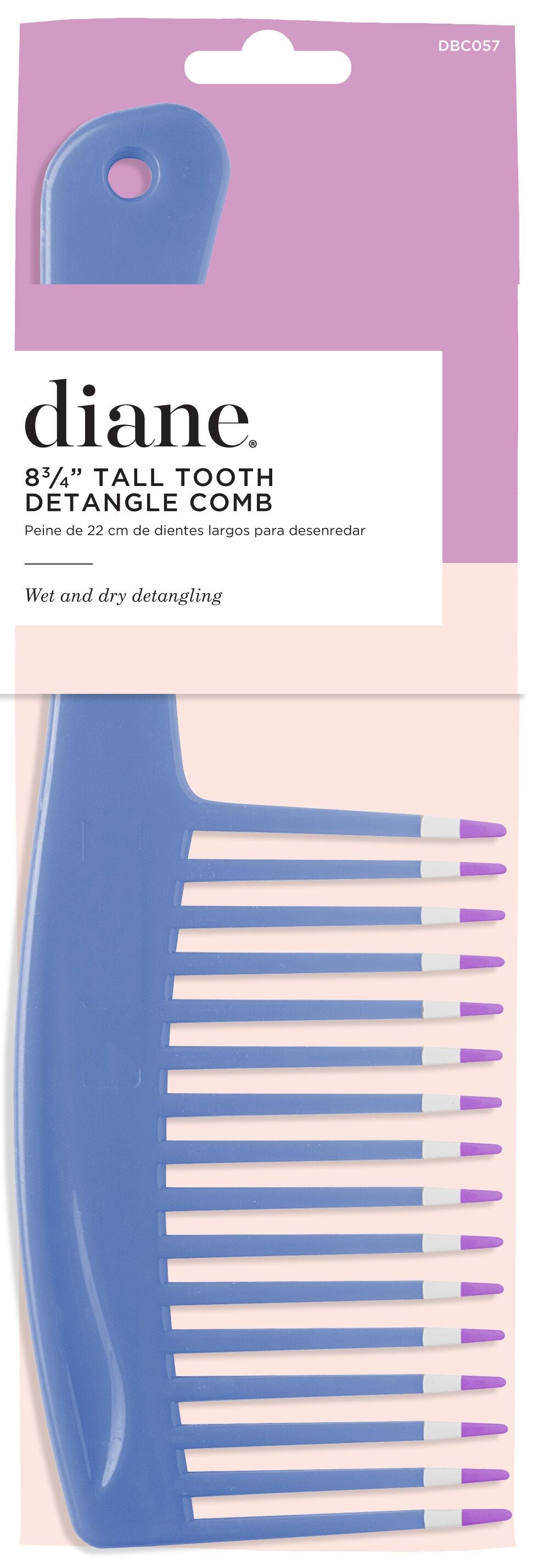 Diane Tall Tooth Detangle Comb 8¾” DBC057 Peine Desenredante Profesional