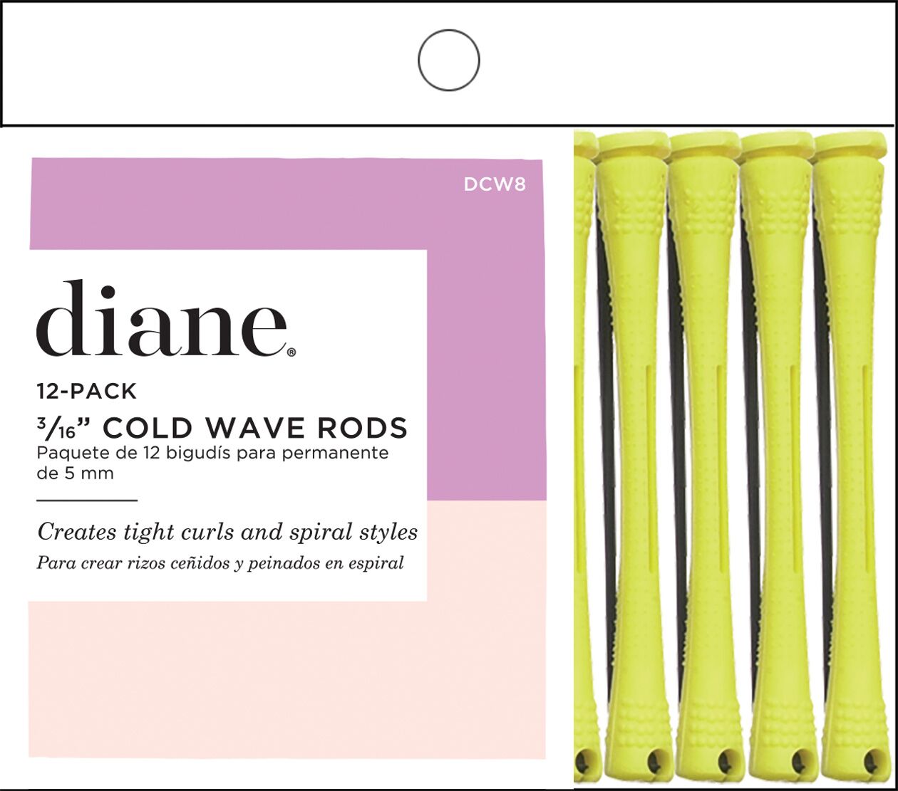 Diane DCW8 Cold Wave Rods 12 Pack 3/16” – Bigudíes Amarillos para Permanente
