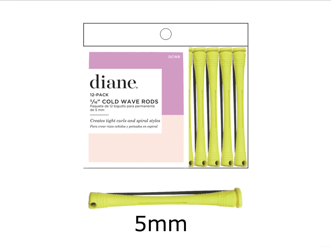 Diane DCW8 Cold Wave Rods 12 Pack 3/16” – Bigudíes Amarillos para Permanente