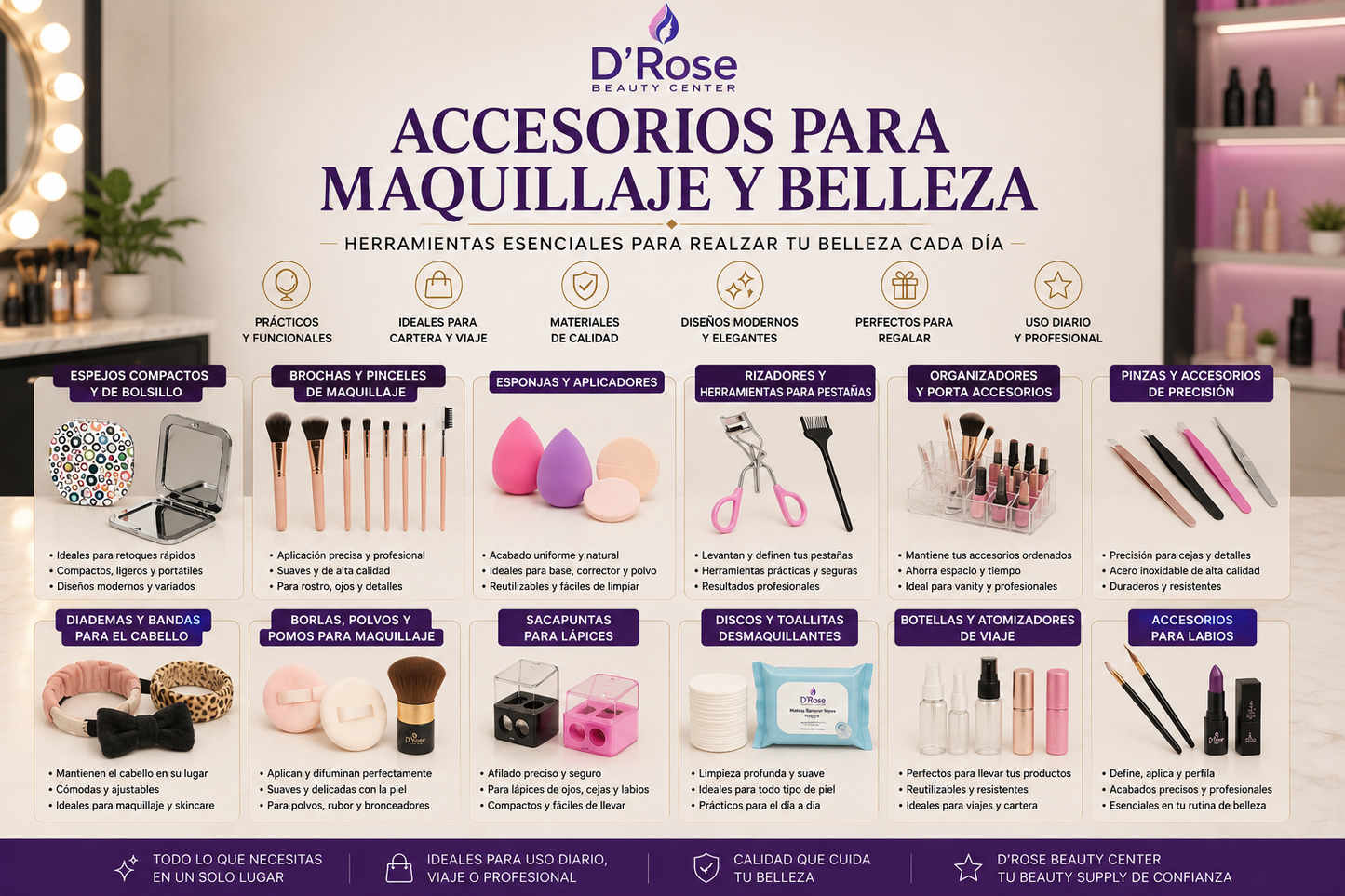 DIANE Pocket Mirror DEM003 – Espejo Compacto Portátil para Maquillaje, Retoques y Uso Diario
