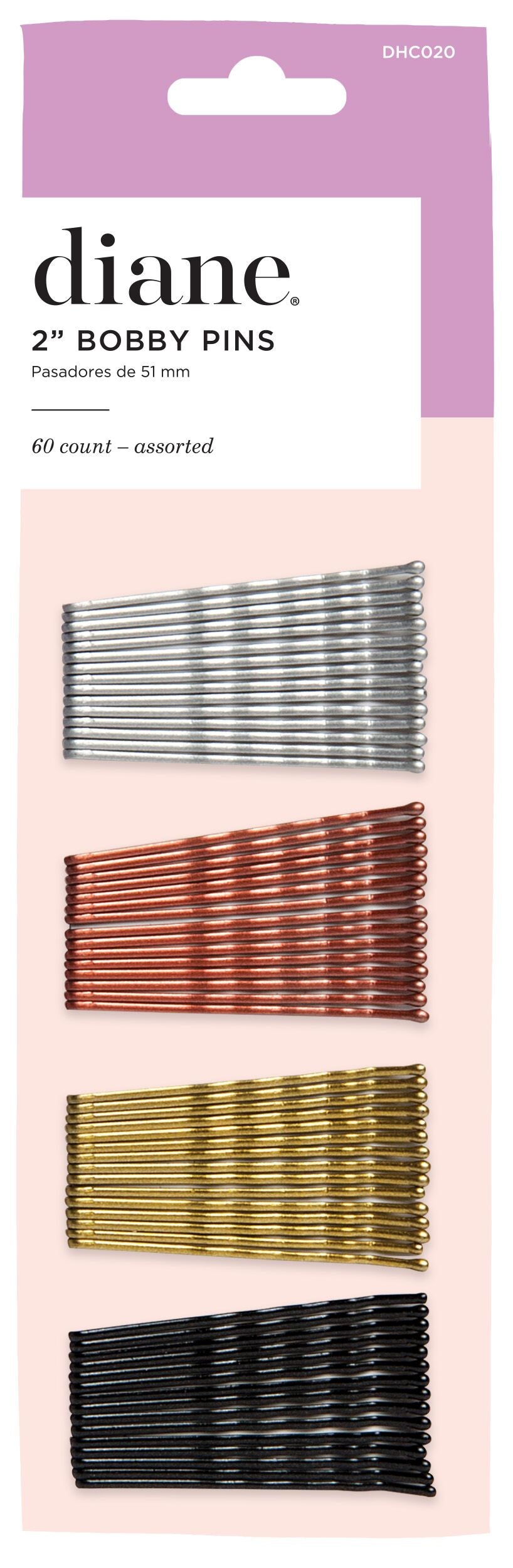 DIANE 2" Bobby Pins 60pz DHC020 – Pasadores Surtidos para Peinados y Recogidos