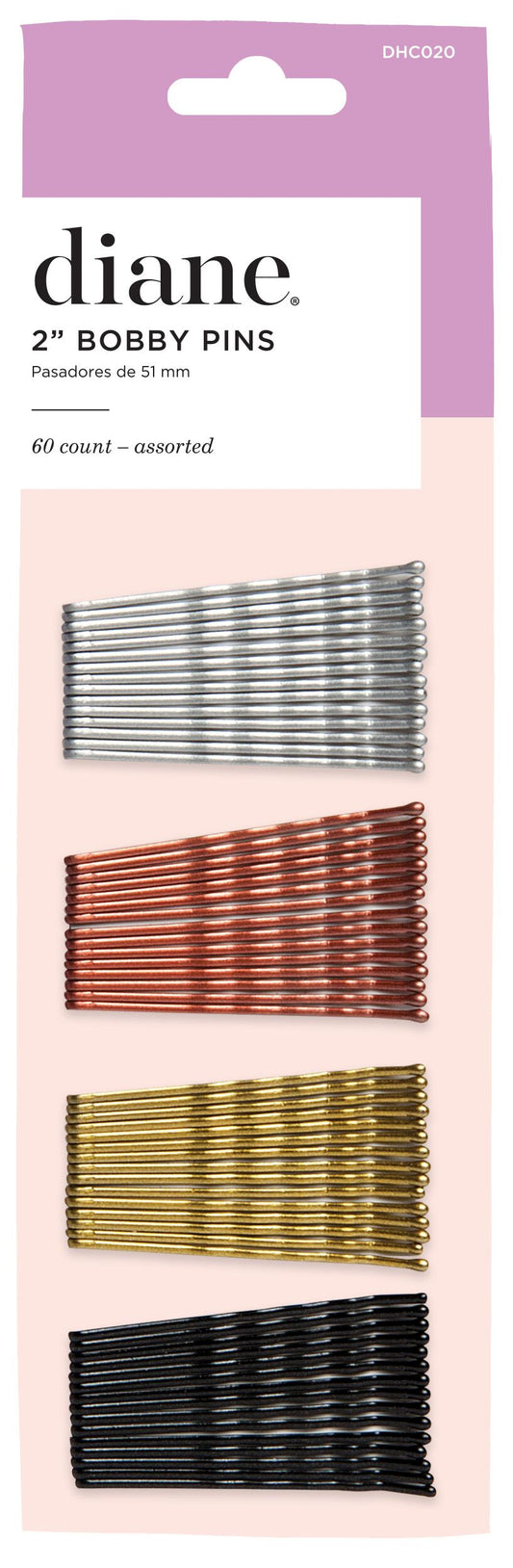 DIANE 2" Bobby Pins 60pz DHC020 – Pasadores Surtidos para Peinados y Recogidos