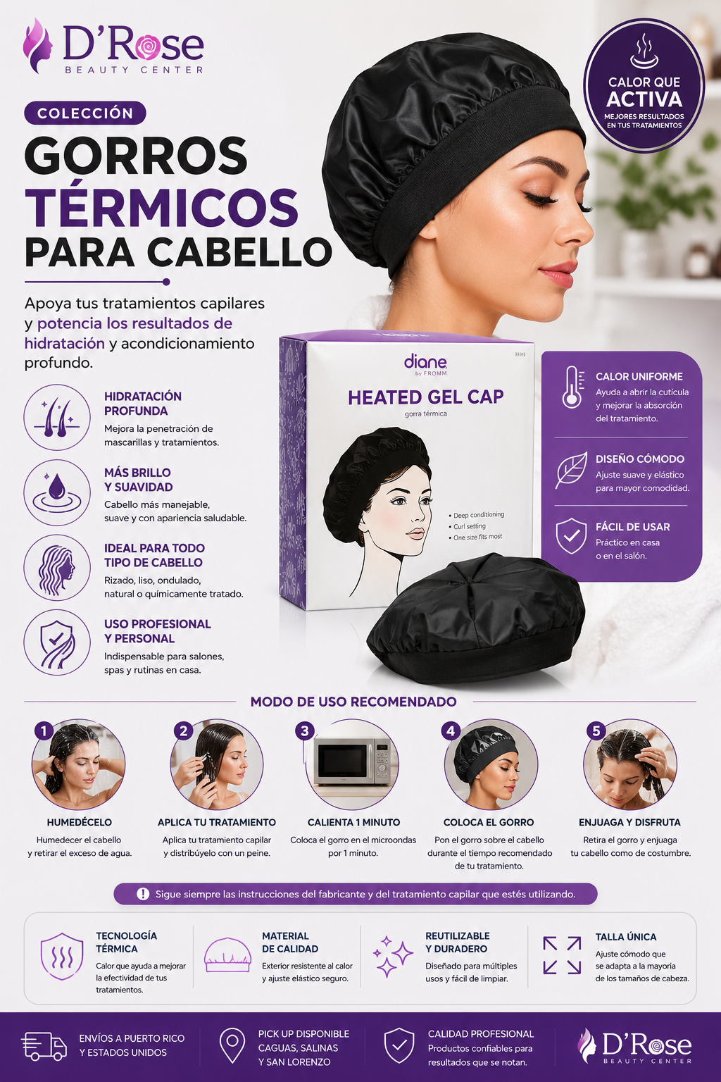 ✨ Diane Heated Gel Cap DHH012 – Gorro Térmico para Tratamientos Capilares, Deep Conditioning y Rutinas de Cuidado del Cabello