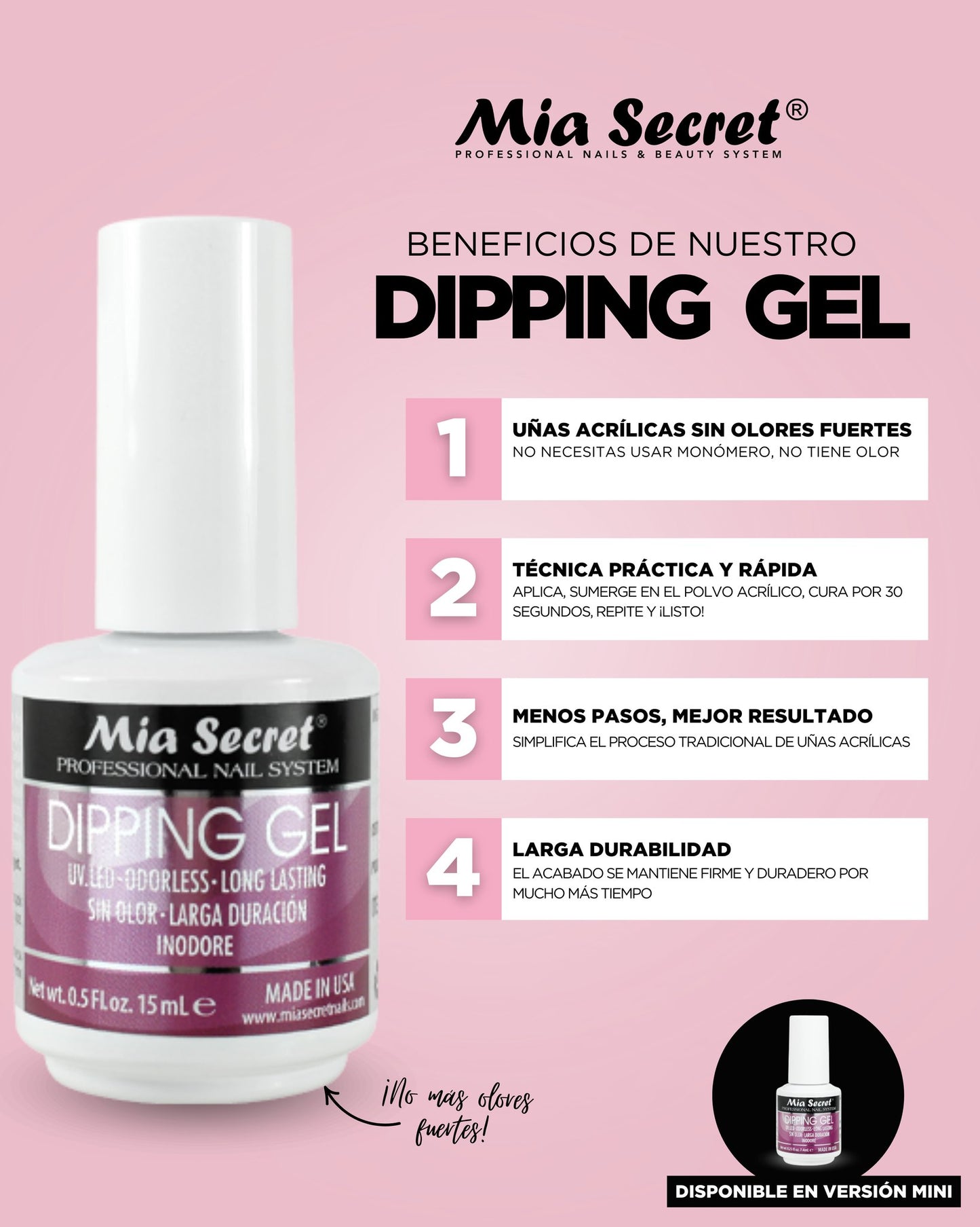 💅✨ Mia Secret DIPPING GEL 0.5 oz (15 ml) – Sistema Dipping Profesional Sin Olor