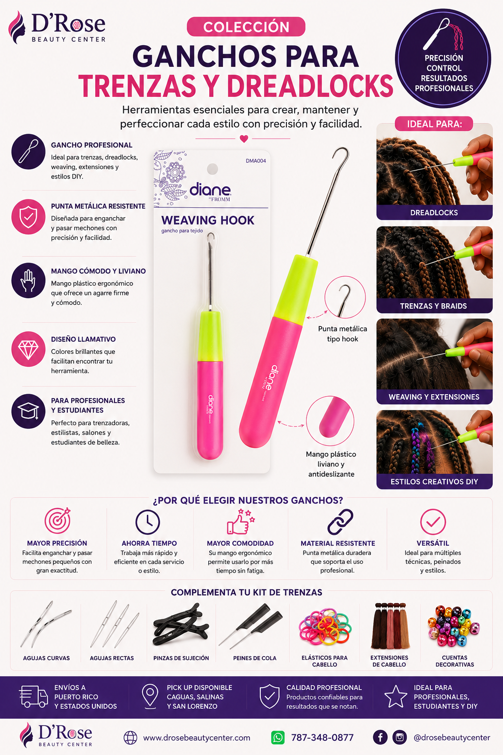 DIANE Weaving Hook DMA004 – Gancho para Tejido, Dreadlocks, Braids y Estilos DIY