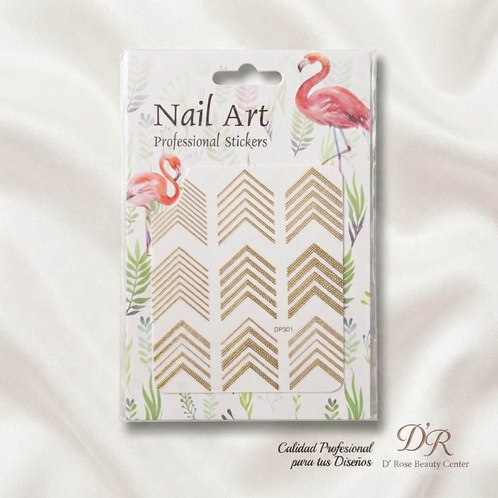 Nail Art Professional Stickers Chevron Dorados DP307