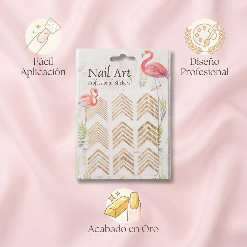 Nail Art Professional Stickers Chevron Dorados DP307