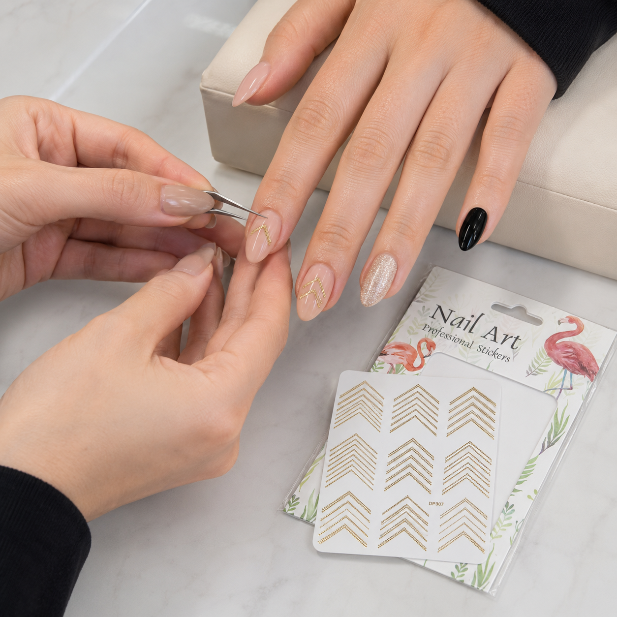 Nail Art Professional Stickers Chevron Dorados DP307