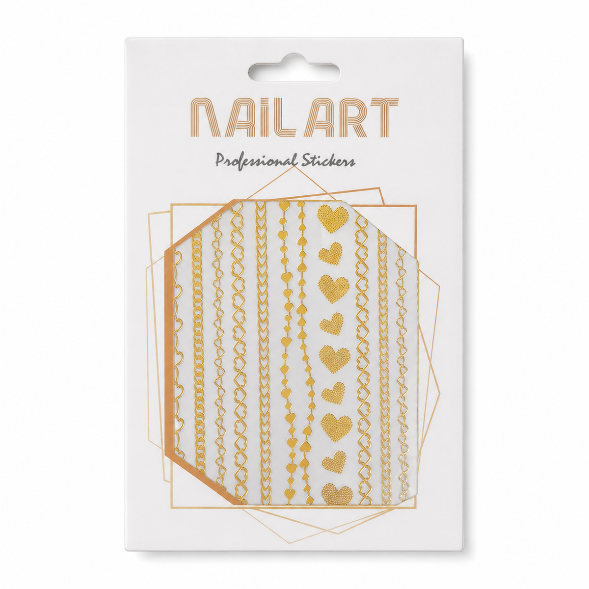 Nail Art Professional Stickers DP344 – Cadenas y Corazones Dorados