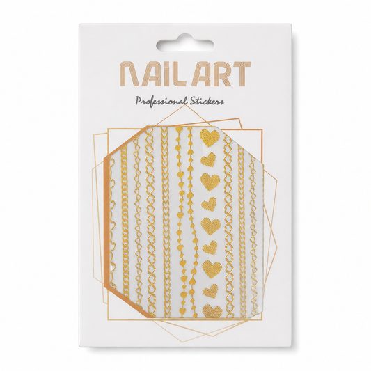 Nail Art Professional Stickers DP344 – Cadenas y Corazones Dorados